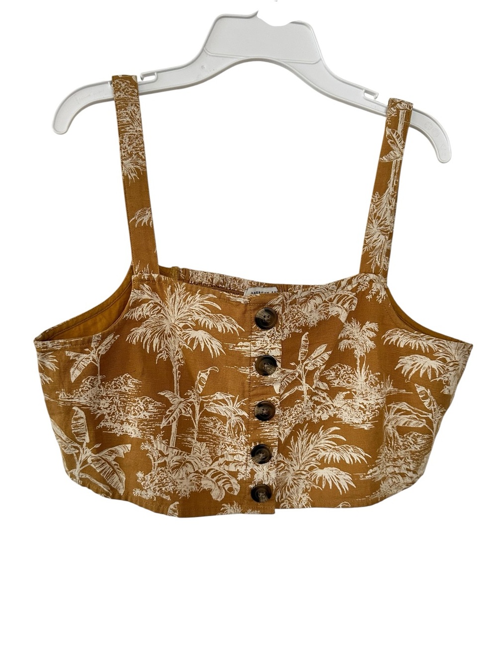 American Eagle Outfitters Brown Tropical Button-Front Crop Top